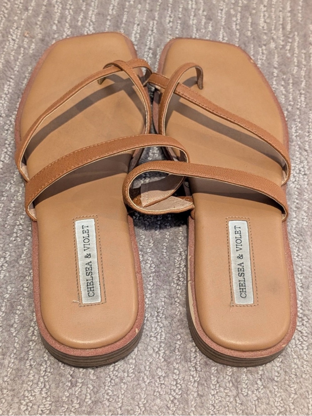 Chelsea & Violet Cognac Strappy Square-Toe Slide Sandals